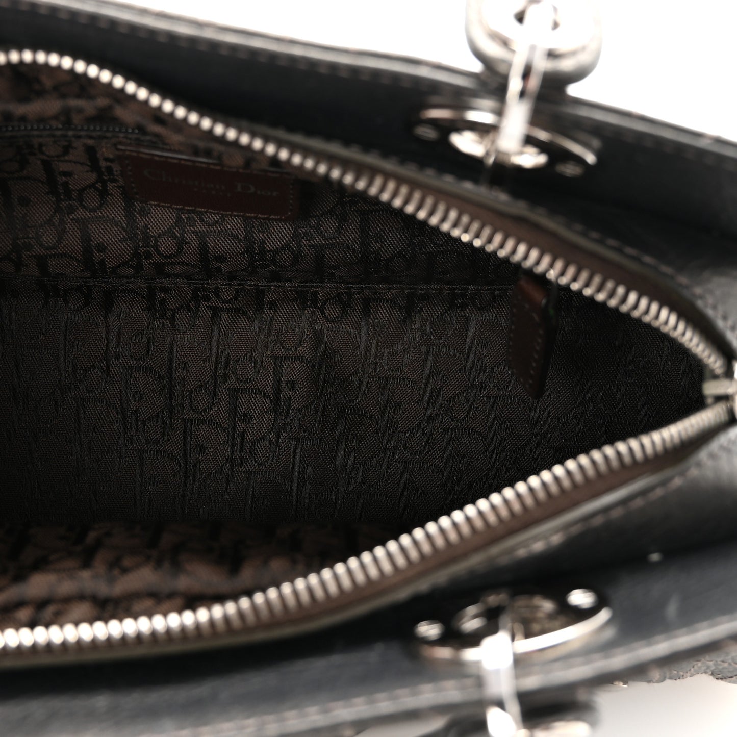 Metallic Calfskin Cannage Stitched Small East West Lady Dior Bronze