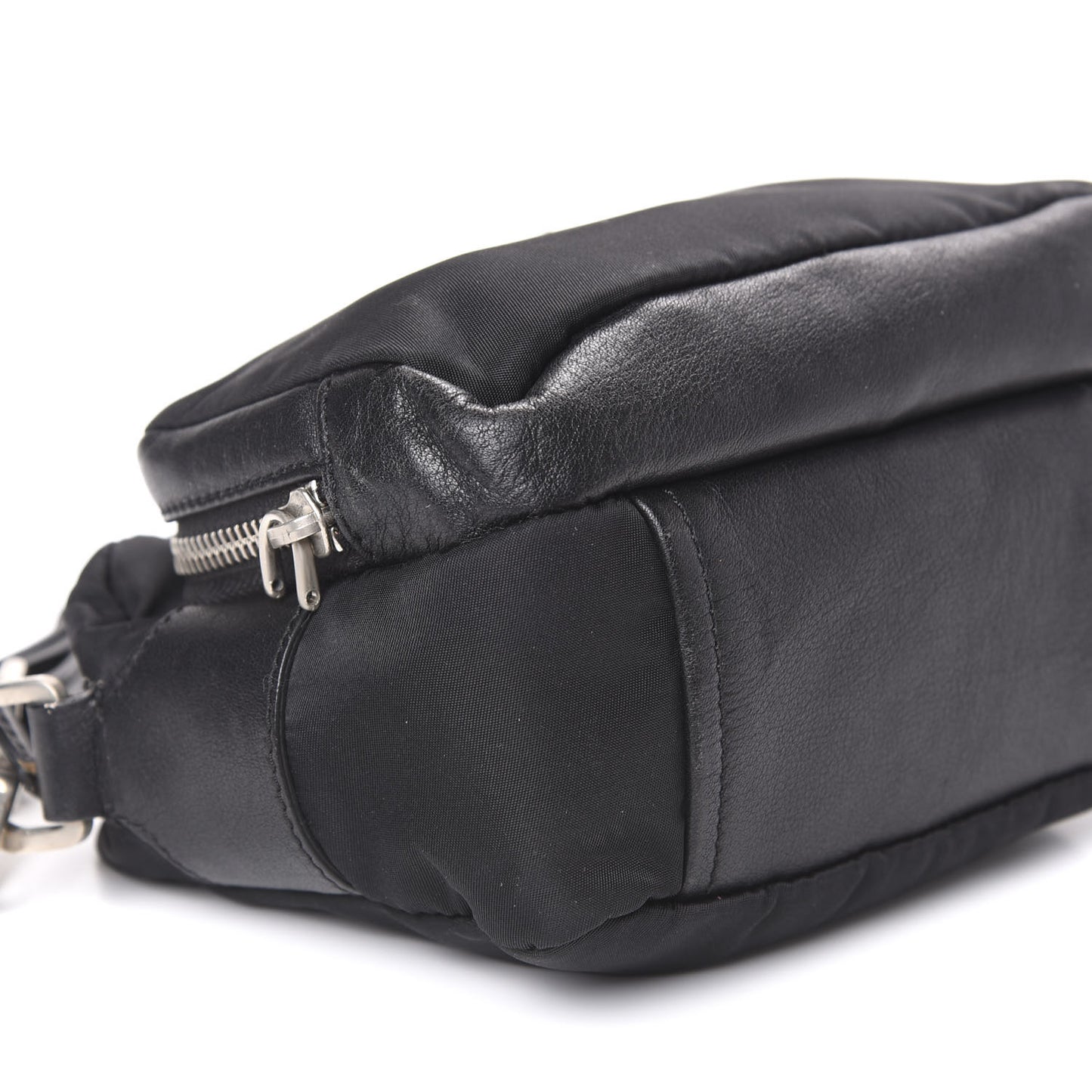 Soft Calfskin Saffiano Nylon Shoulder Bag Black