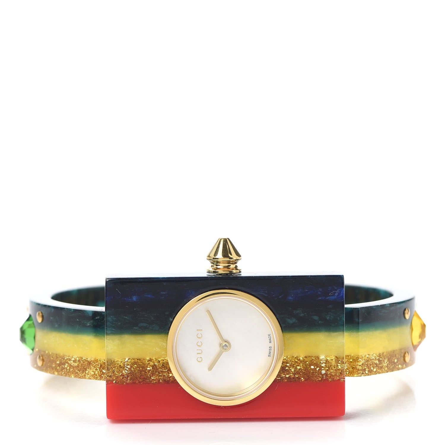 Gucci Stainless Steel Plexiglass Mother of Pearl 24mm Rainbow Quartz Watch 2 of 5