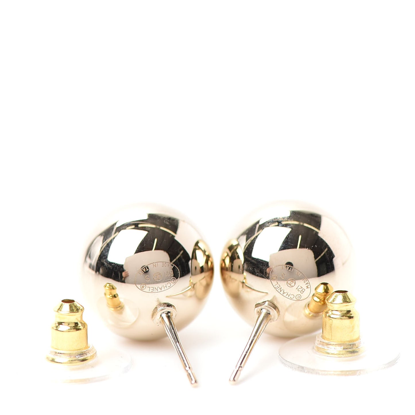 Metal Bead CC Stud Earrings Gold
