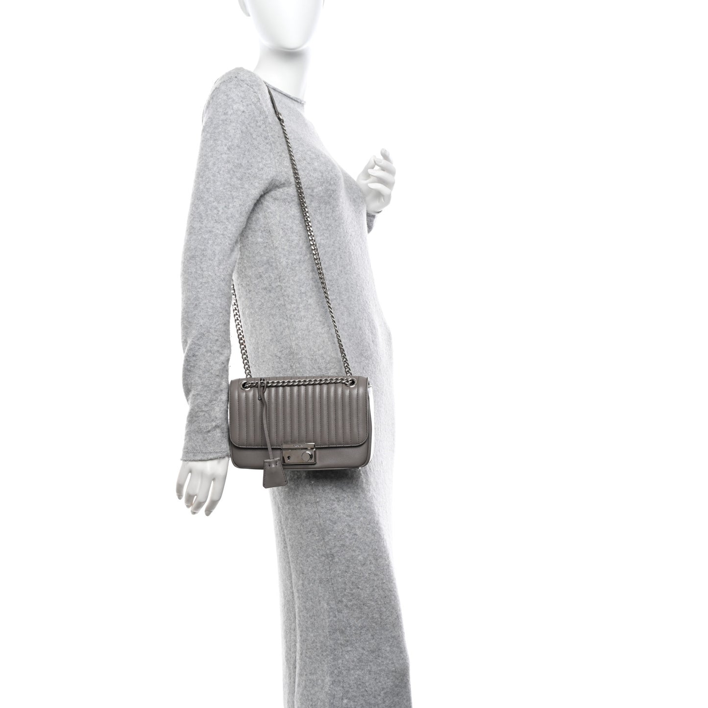 Glace Calfskin Impunture Diagramme Sound Flap Chain Crossbody Bag Argilla