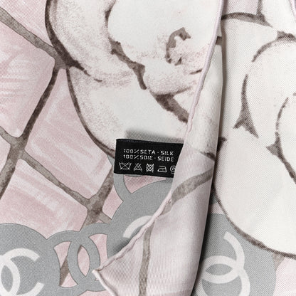 Chanel Silk CC Logo Camellia Scarf White Pink 3 of 3