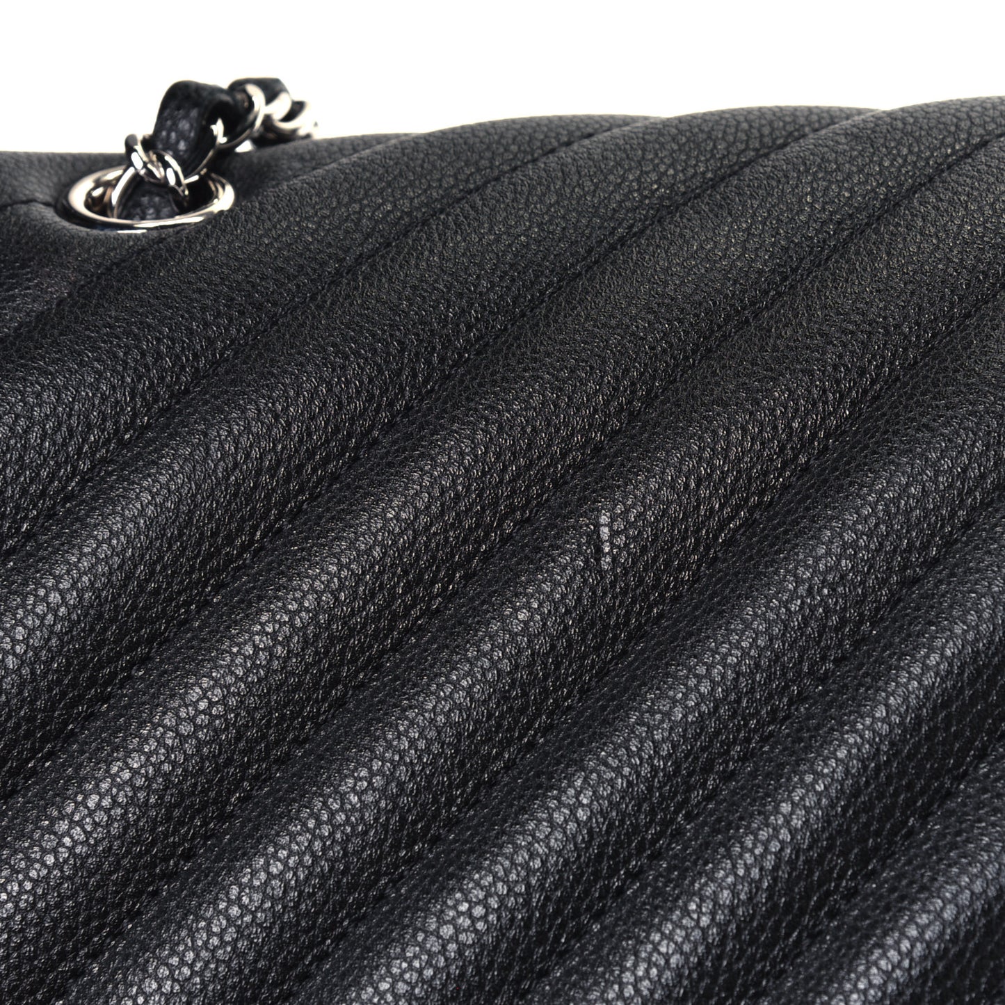 Caviar Chevron Quilted Large Puffy CC Flap Black