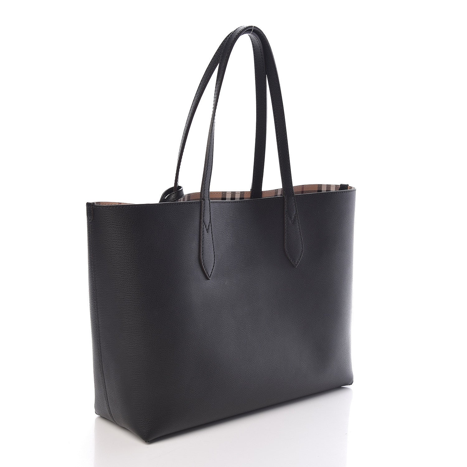 Burberry Grainy Calfskin Haymarket Check Medium Reversible Tote Black 5 of 13