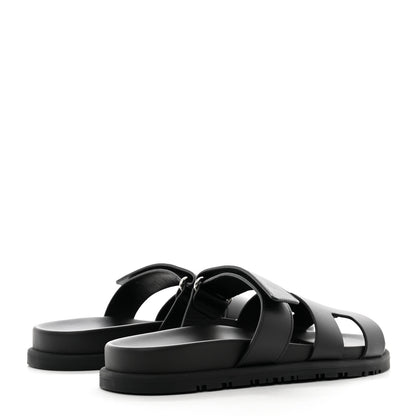Hermes Calfskin Womens Chypre Sandals 37.5 Black 4 of 9