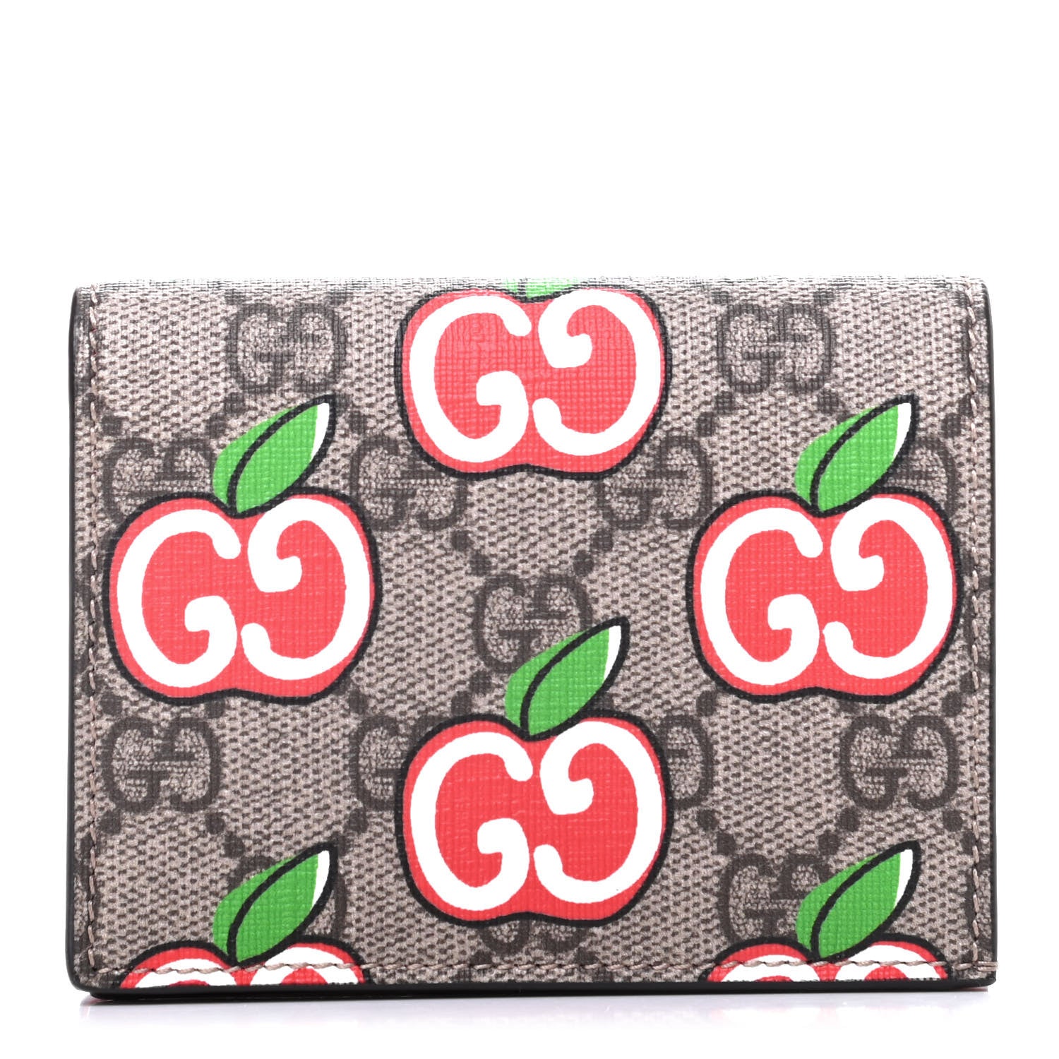 Gucci GG Supreme Monogram Apple Card Case Wallet Beige Multicolor Lobster Red 1 of 6