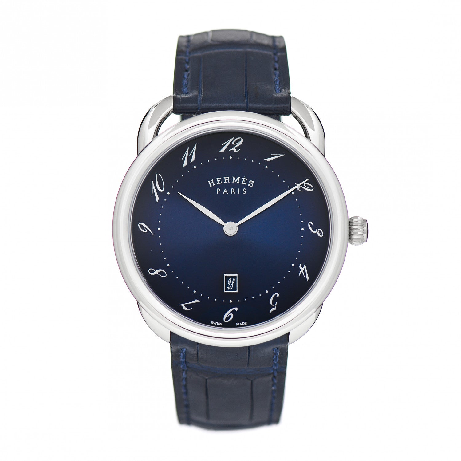 Hermes Stainless Steel Alligator 40mm Arceau Quartz Watch Bleu Abysse 1 of 5