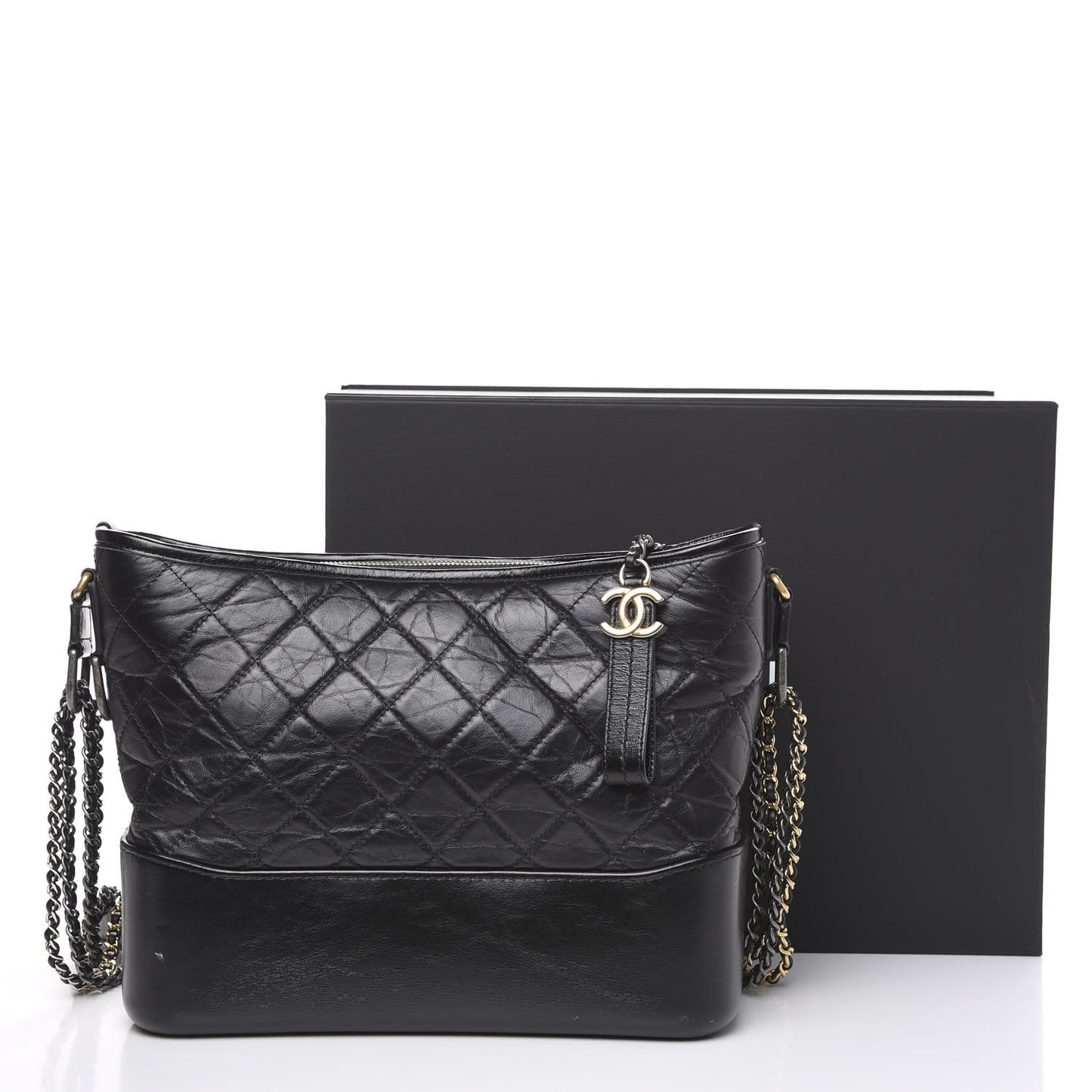 Aged Calfskin Quilted Medium Gabrielle Hobo Black