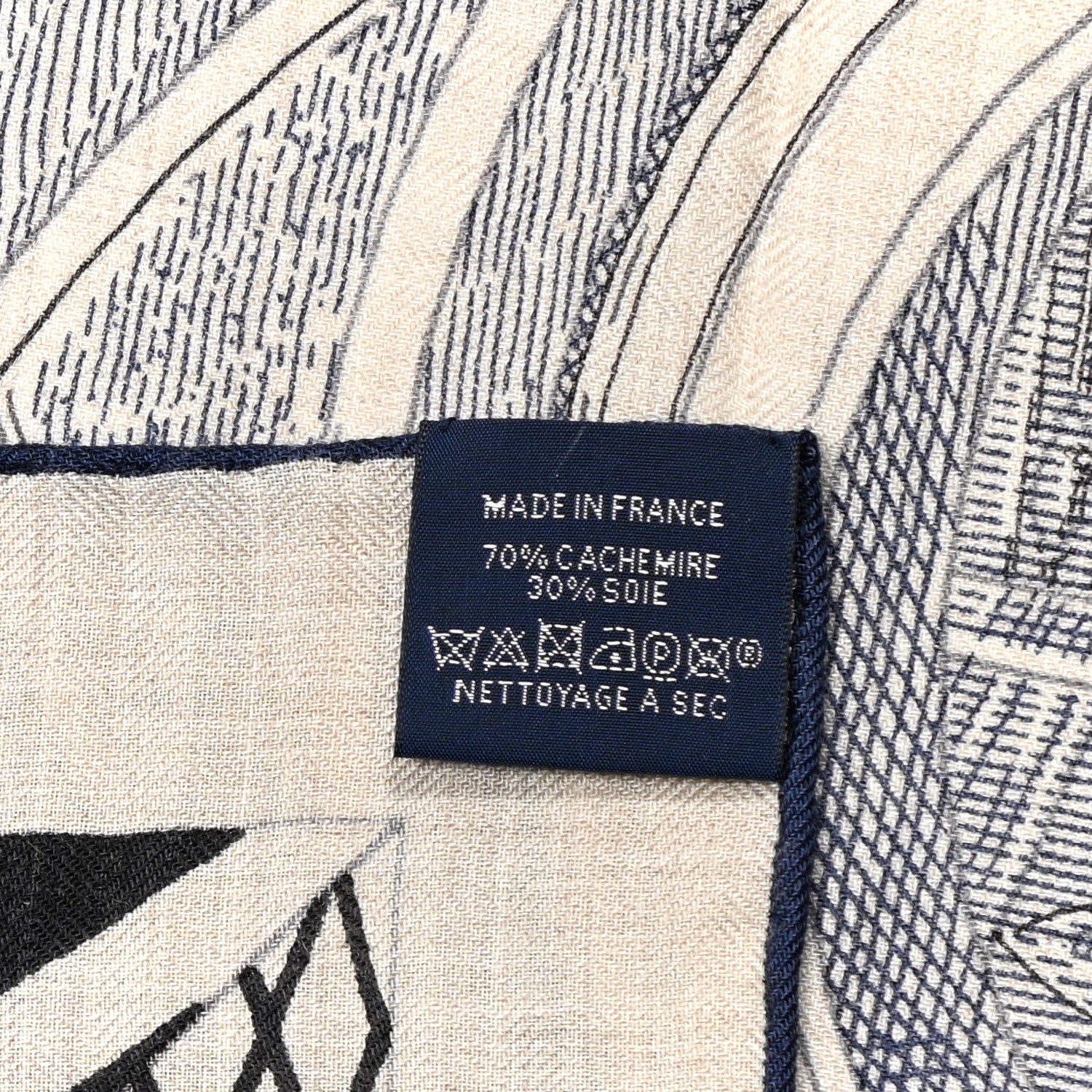 Hermes Cashmere Silk Grand Theatre Nouveau Shawl 140 Naturel Marine Black 6 of 6