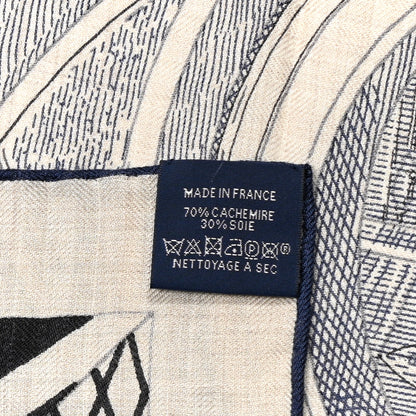 Hermes Cashmere Silk Grand Theatre Nouveau Shawl 140 Naturel Marine Black 6 of 6