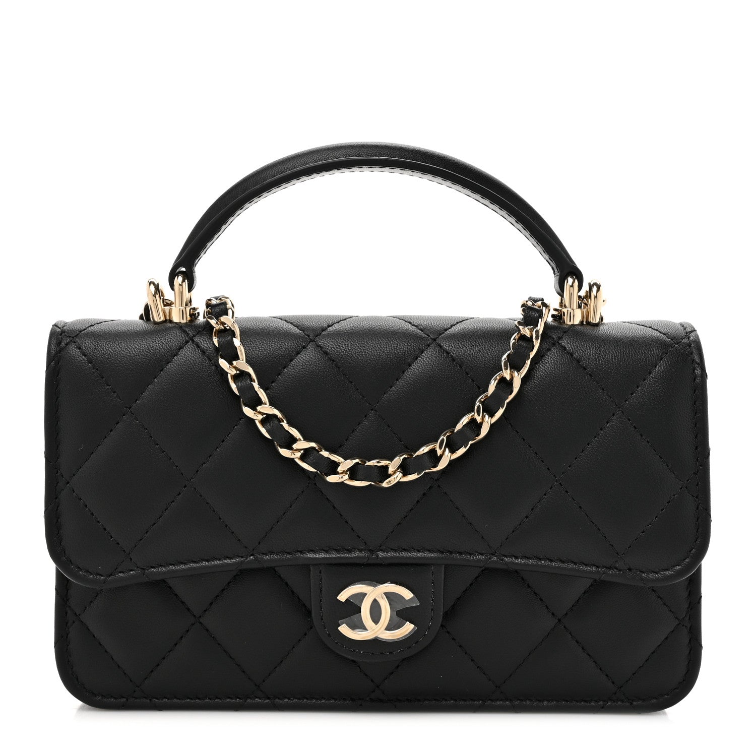 Chanel Lambskin Quilted Flap Phone Holder With Chain Black 1 of 12