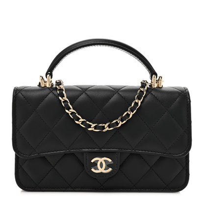 Chanel Lambskin Quilted Flap Phone Holder With Chain Black 1 of 12