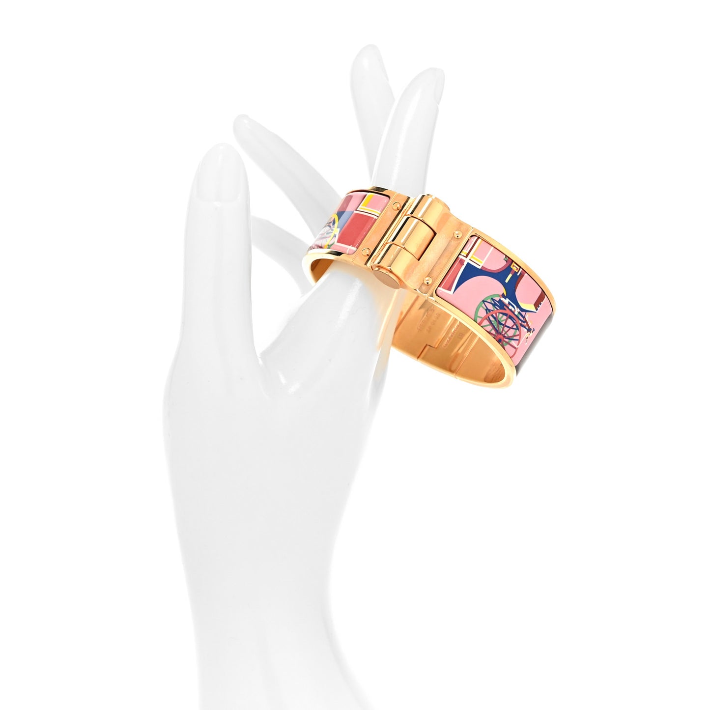 Enamel Printed Wide Voitures Exquises Hinged Bracelet L Pink Delirium