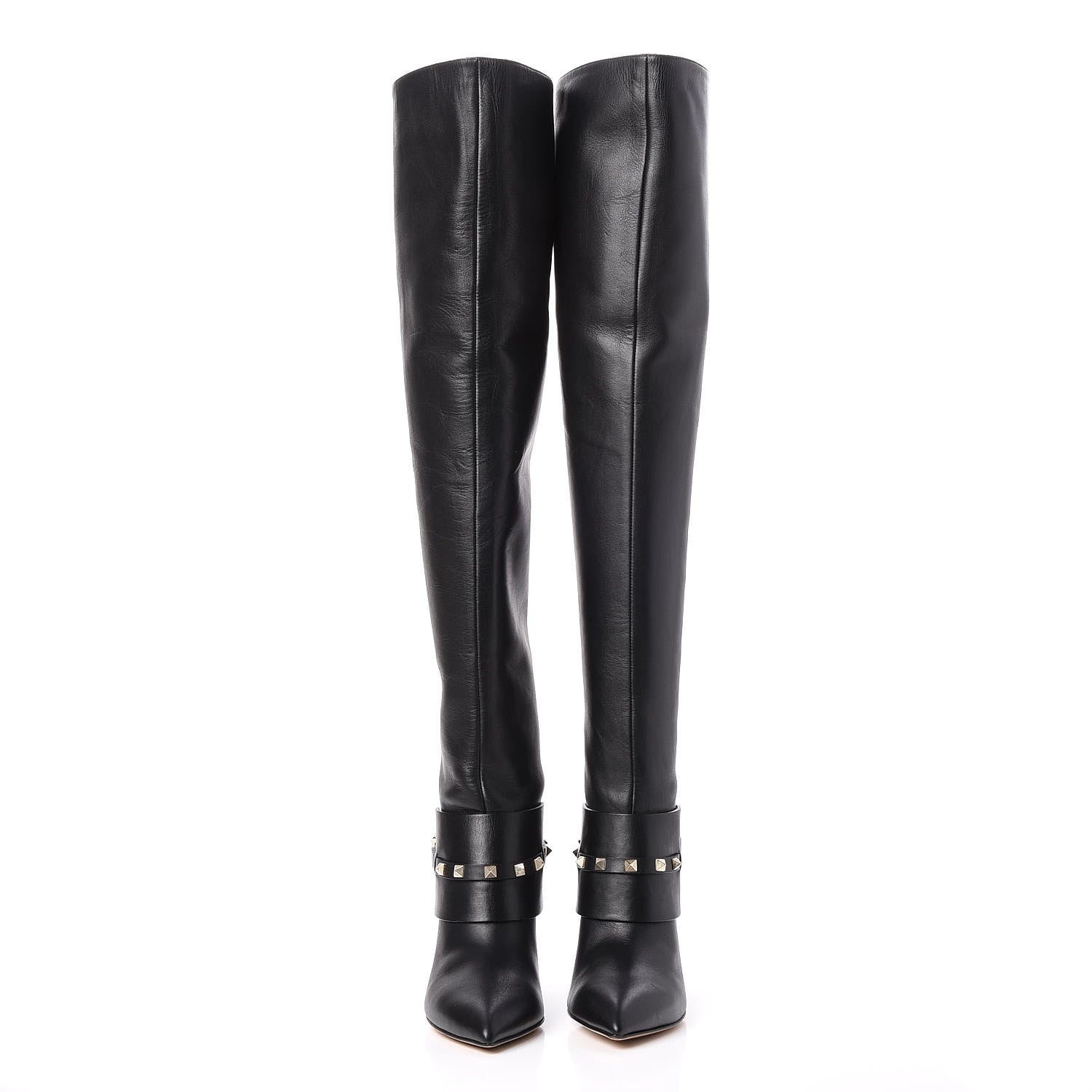 Valentino Garavani Calfskin Rockstud Over The Knee Boots 36.5 Black 3 of 7