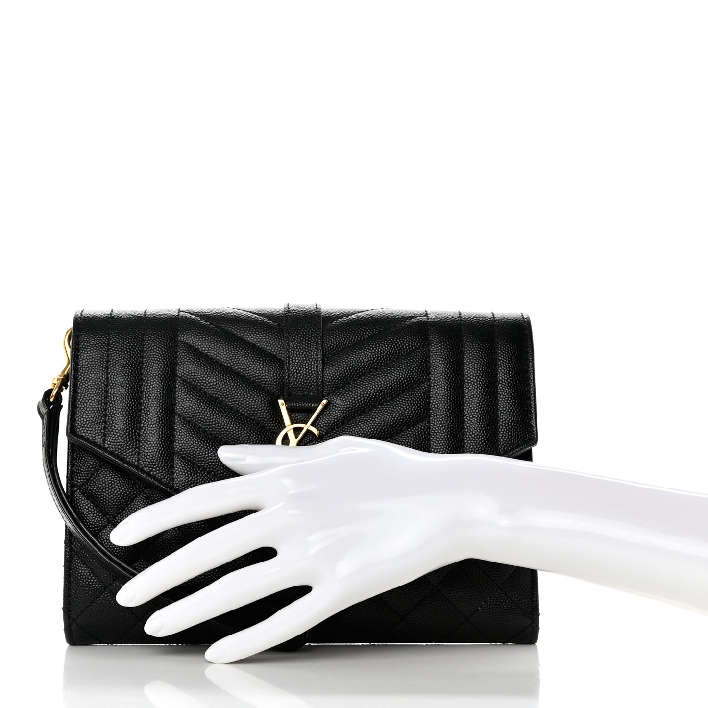 Grain De Poudre Textured Mixed Matelasse Triquilt Monogram Clutch Black