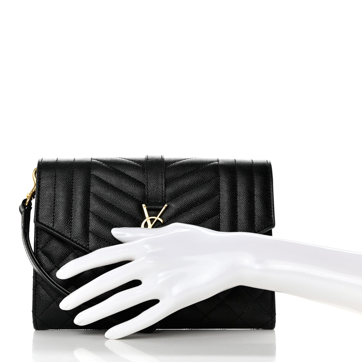 Saint Laurent Grain De Poudre Textured Mixed Matelasse Triquilt Monogram Clutch Black 2 of 8
