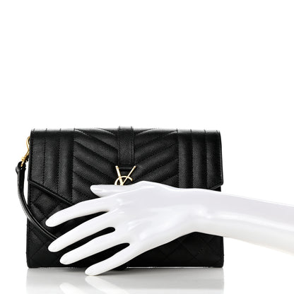 Saint Laurent Grain De Poudre Textured Mixed Matelasse Triquilt Monogram Clutch Black 2 of 8