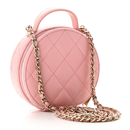 Chanel Caviar Quilted Round Handle With Care Vanity With Chain Pink 3 of 12