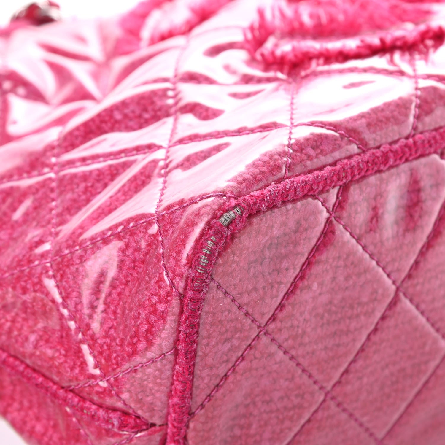 Chanel Vinyl Quilted Funny Tweed Tote Fuchsia 9 of 16