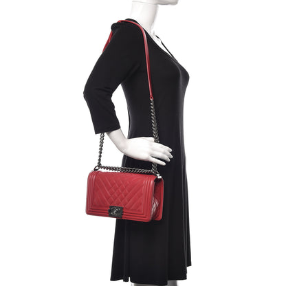 Chanel Lambskin Chevron Quilted Medium Boy Flap Dark Pink 2 of 15