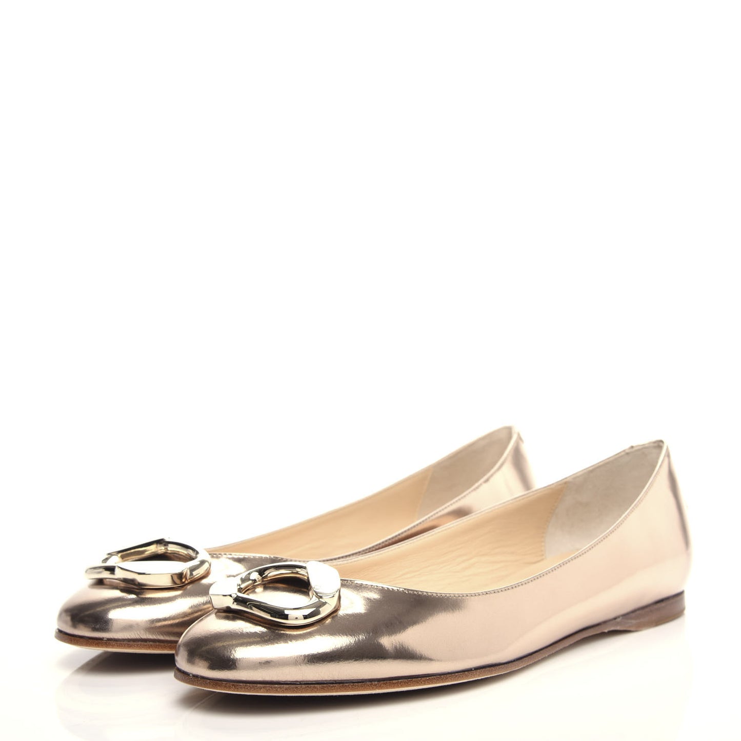 Metallic Mirror Calfskin Garmeen Flats 38 Nude