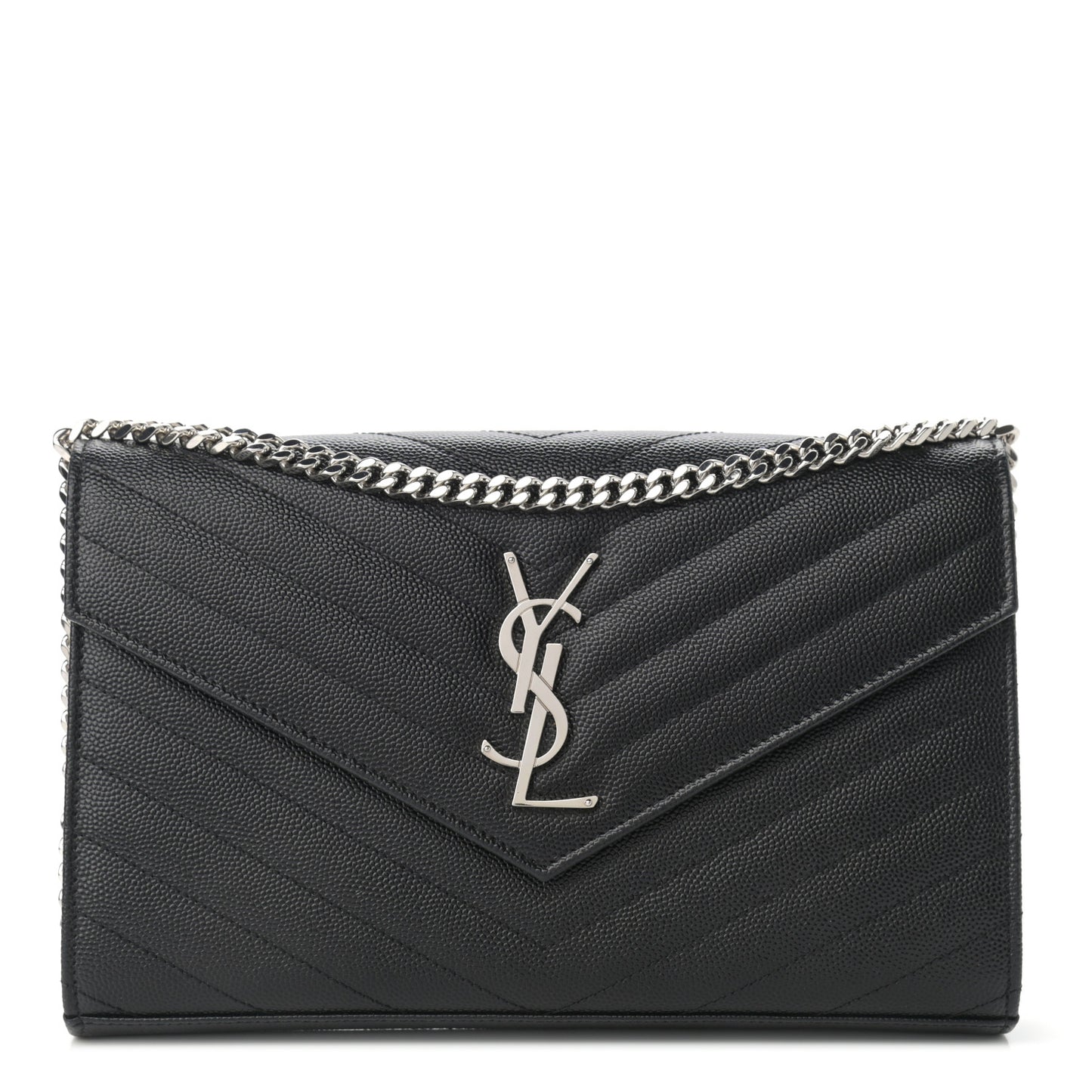 Grain De Poudre Matelasse Chevron Monogram Chain Wallet Black