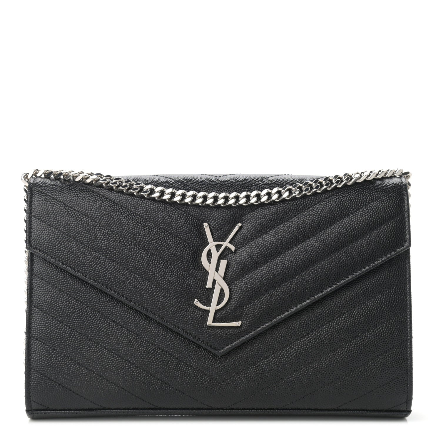 Saint Laurent Grain De Poudre Matelasse Chevron Monogram Chain Wallet Black 1 of 10
