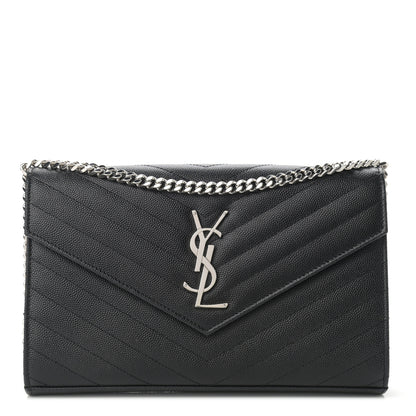 Saint Laurent Grain De Poudre Matelasse Chevron Monogram Chain Wallet Black 1 of 10