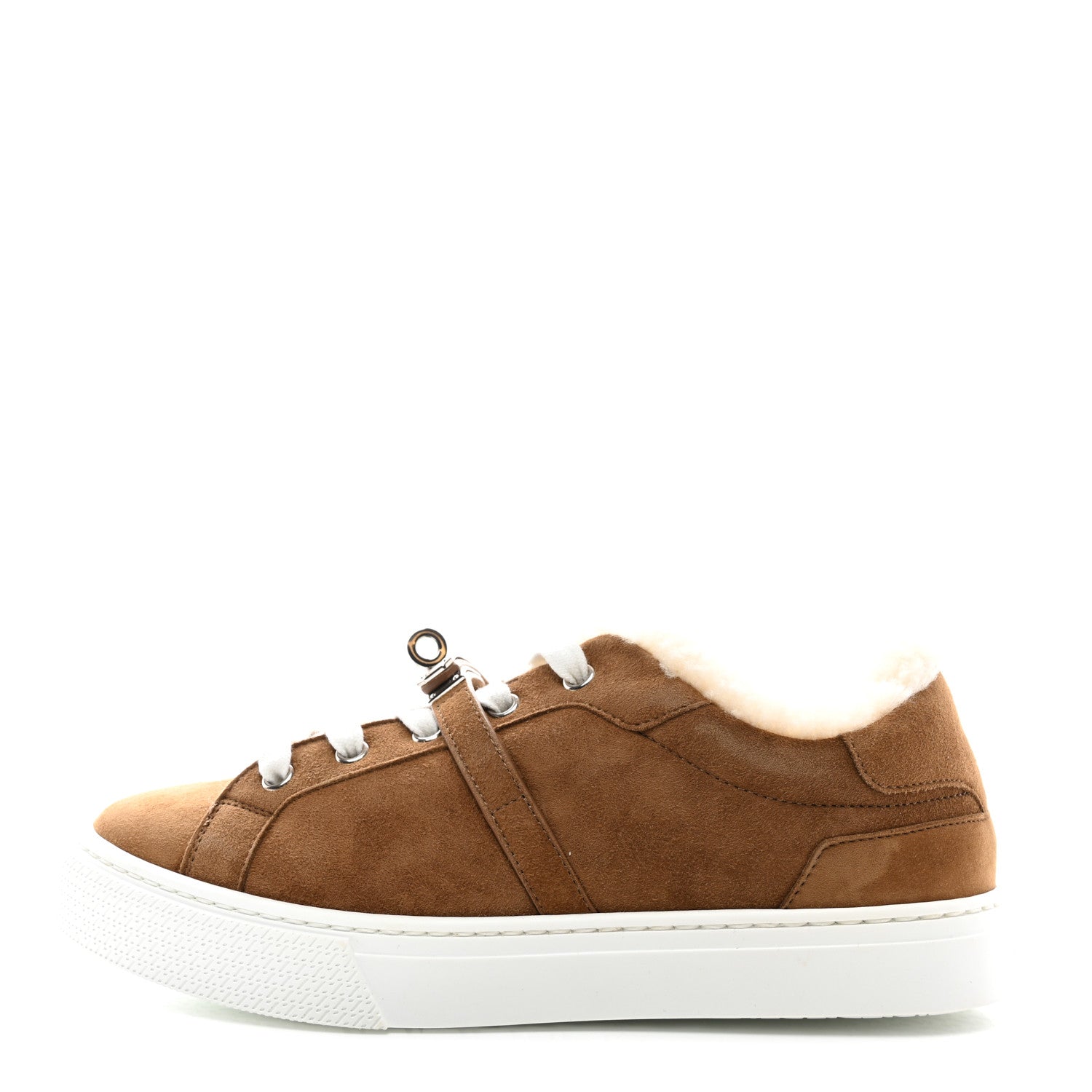 Hermes Suede Goatskin Shearling Day Sneakers 36 Brun Fume Ecru 1 of 10
