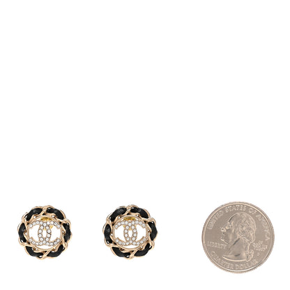 Chanel Crystal Lambskin Chain CC Stud Earrings Black Gold 2 of 5