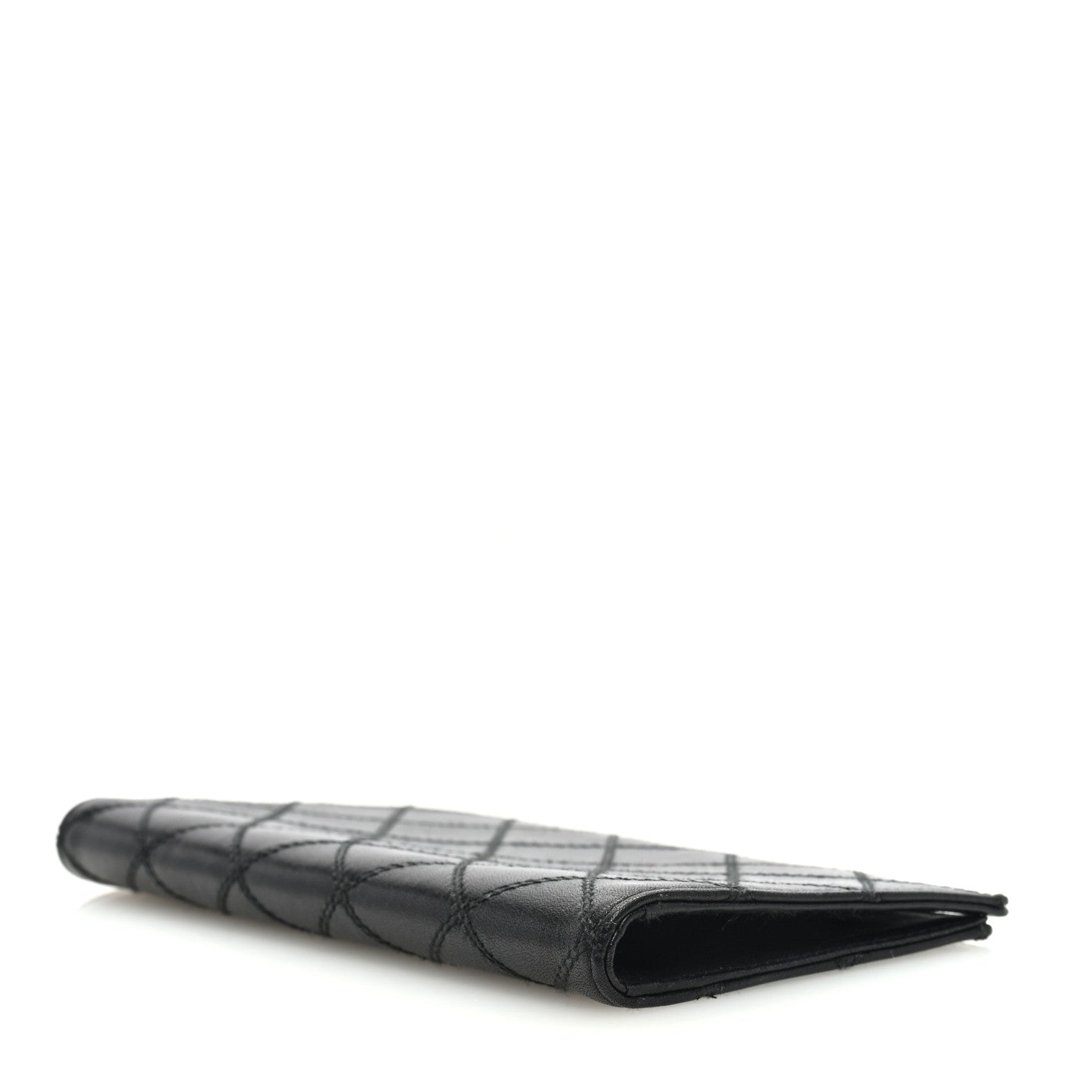 Chanel Lambskin Diamond Stitched Check Book Wallet Black 4 of 8