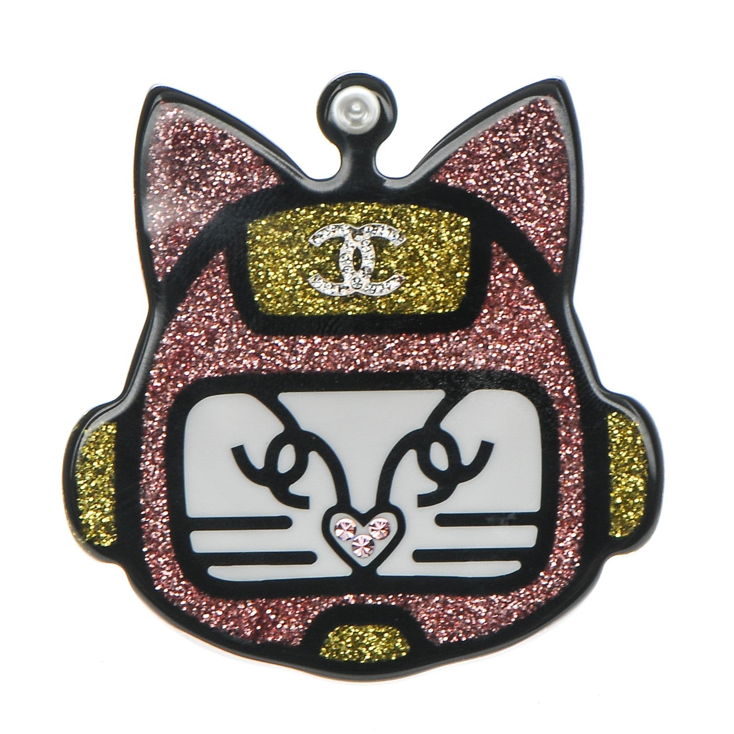 Chanel Resin Emoji Robot Cat Brooch Pink Yellow 1 of 4