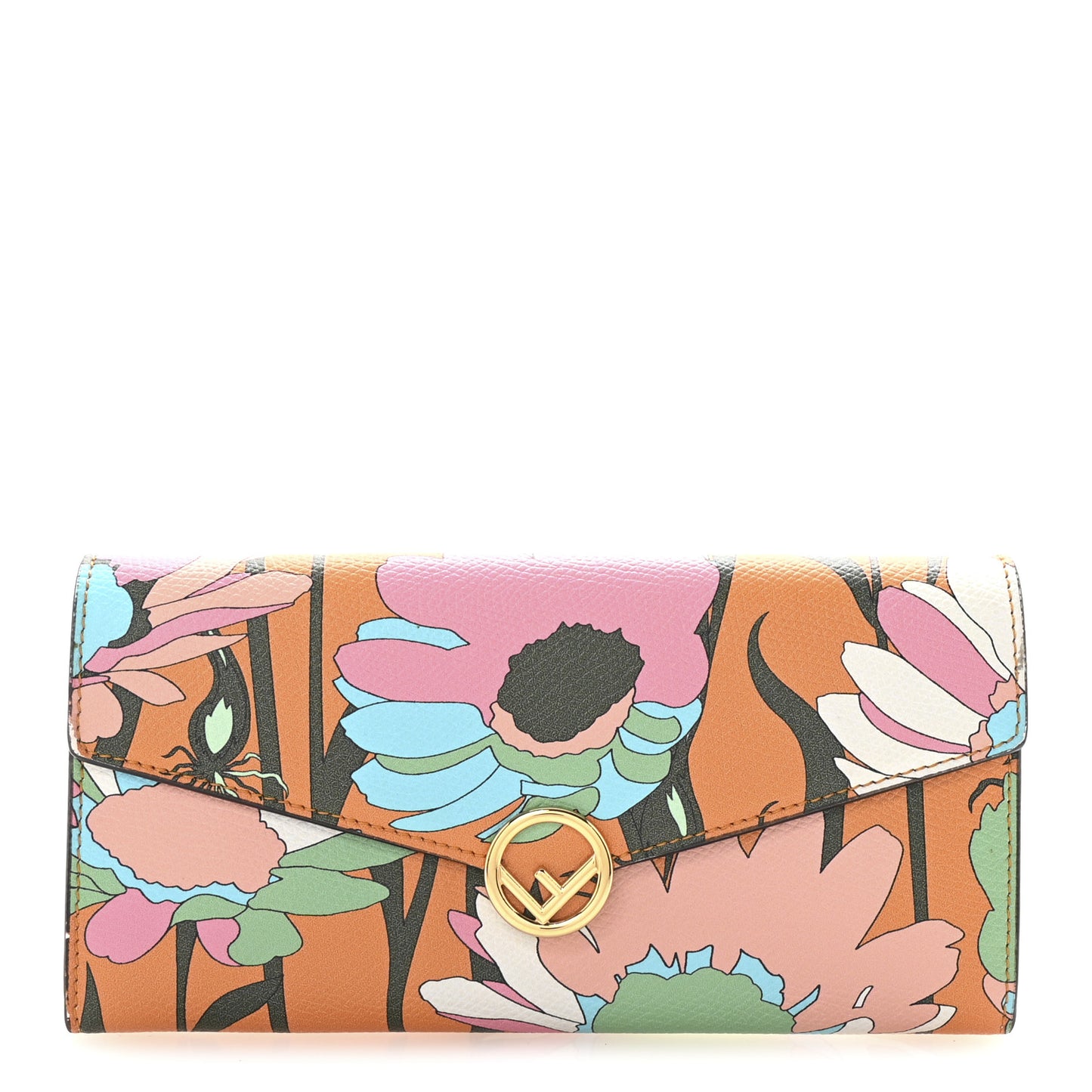 Vitello Cruise Fiori Allover Continental Wallet Arancio Multicolor