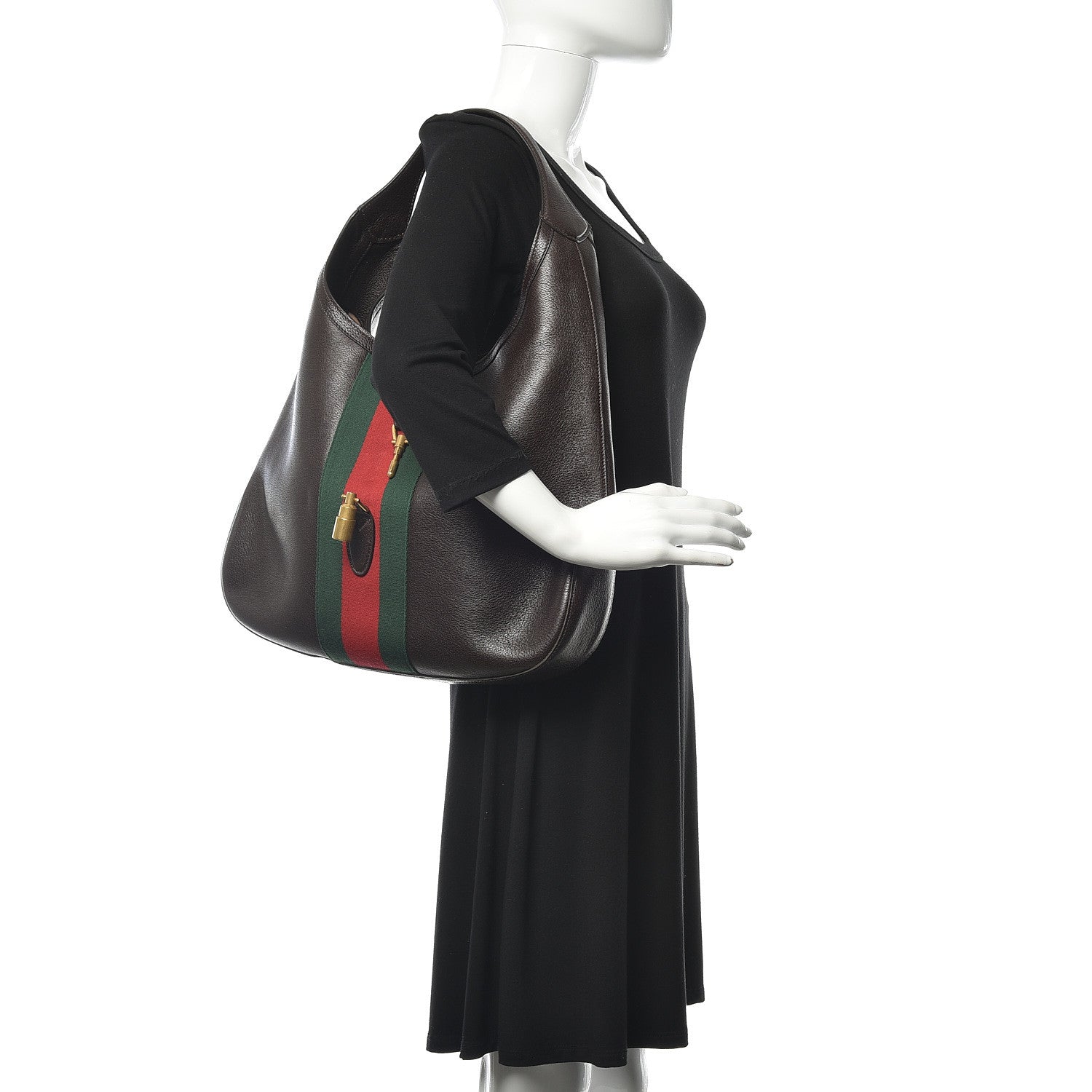 Gucci Soft Grained Calfskin Web Large Jackie Hobo Dark Brown 2 of 9