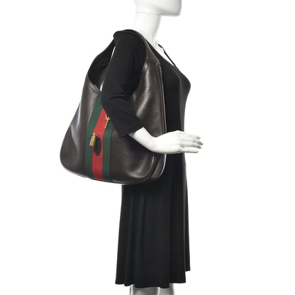 Gucci Soft Grained Calfskin Web Large Jackie Hobo Dark Brown 2 of 9