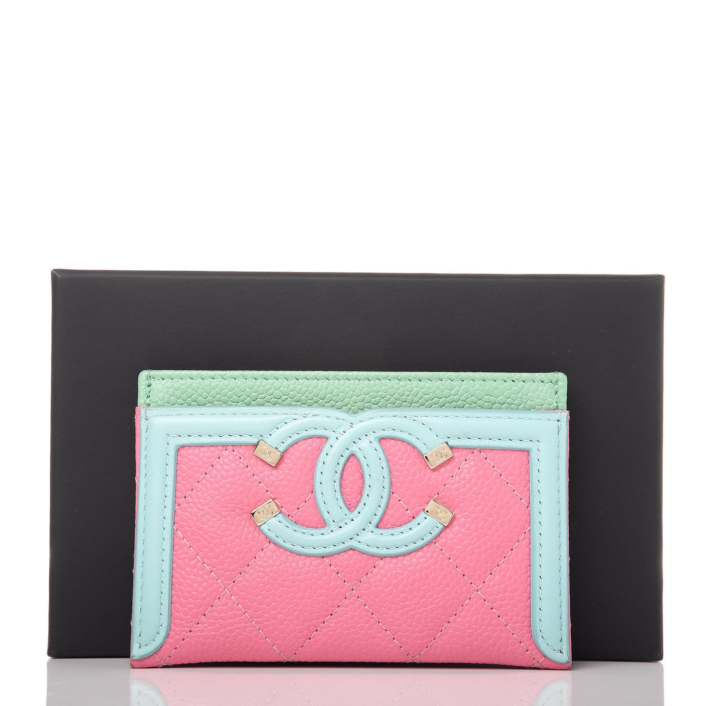 Caviar Quilted CC Filigree Card Holder Pink Blue Green