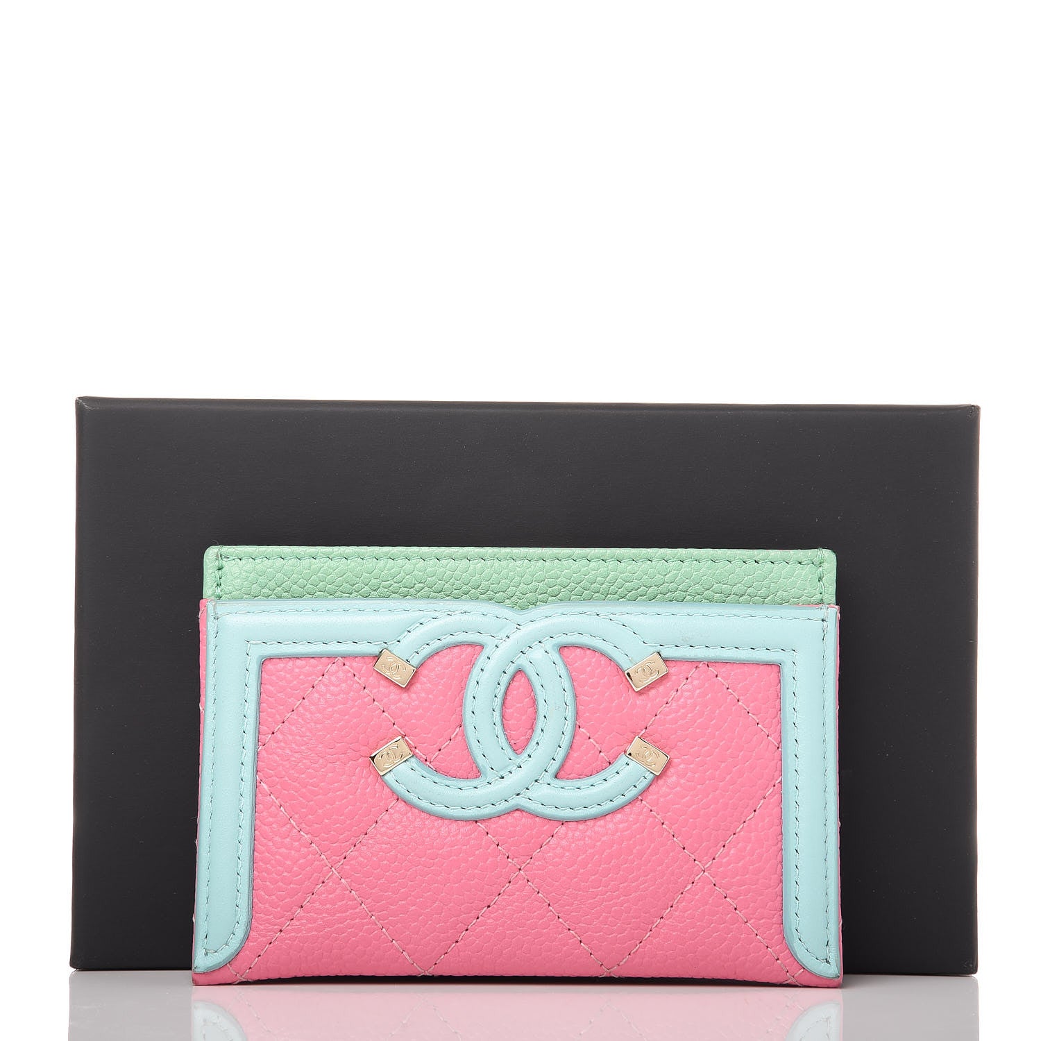 Chanel Caviar Quilted CC Filigree Card Holder Pink Blue Green 9 of 9