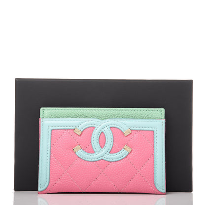 Chanel Caviar Quilted CC Filigree Card Holder Pink Blue Green 9 of 9