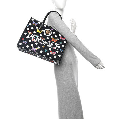 Versace X Dua Lipa Canvas Calfskin Butterfly La Medusa Large Tote Black Multicolor 2 of 9