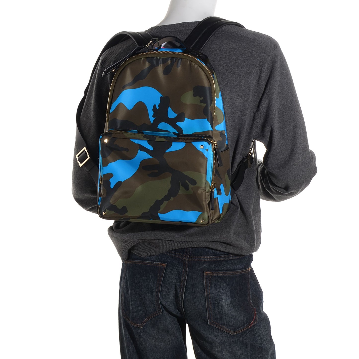 Nylon Camouflage Backpack Green Blue Fluo