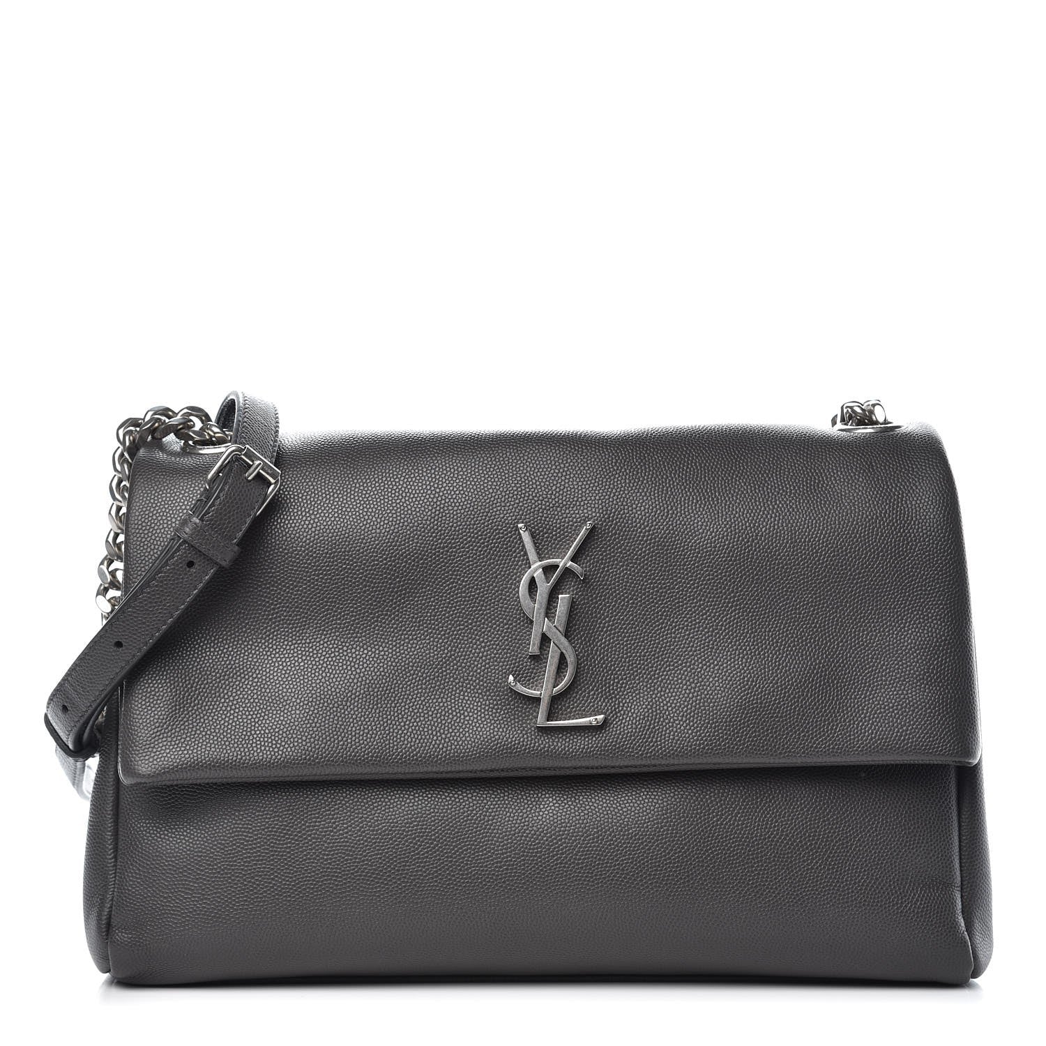 Saint Laurent Grain De Poudre Medium West Hollywood Monogram Fold-Over Grey 1 of 11