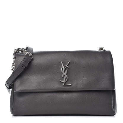 Saint Laurent Grain De Poudre Medium West Hollywood Monogram Fold-Over Grey 1 of 11