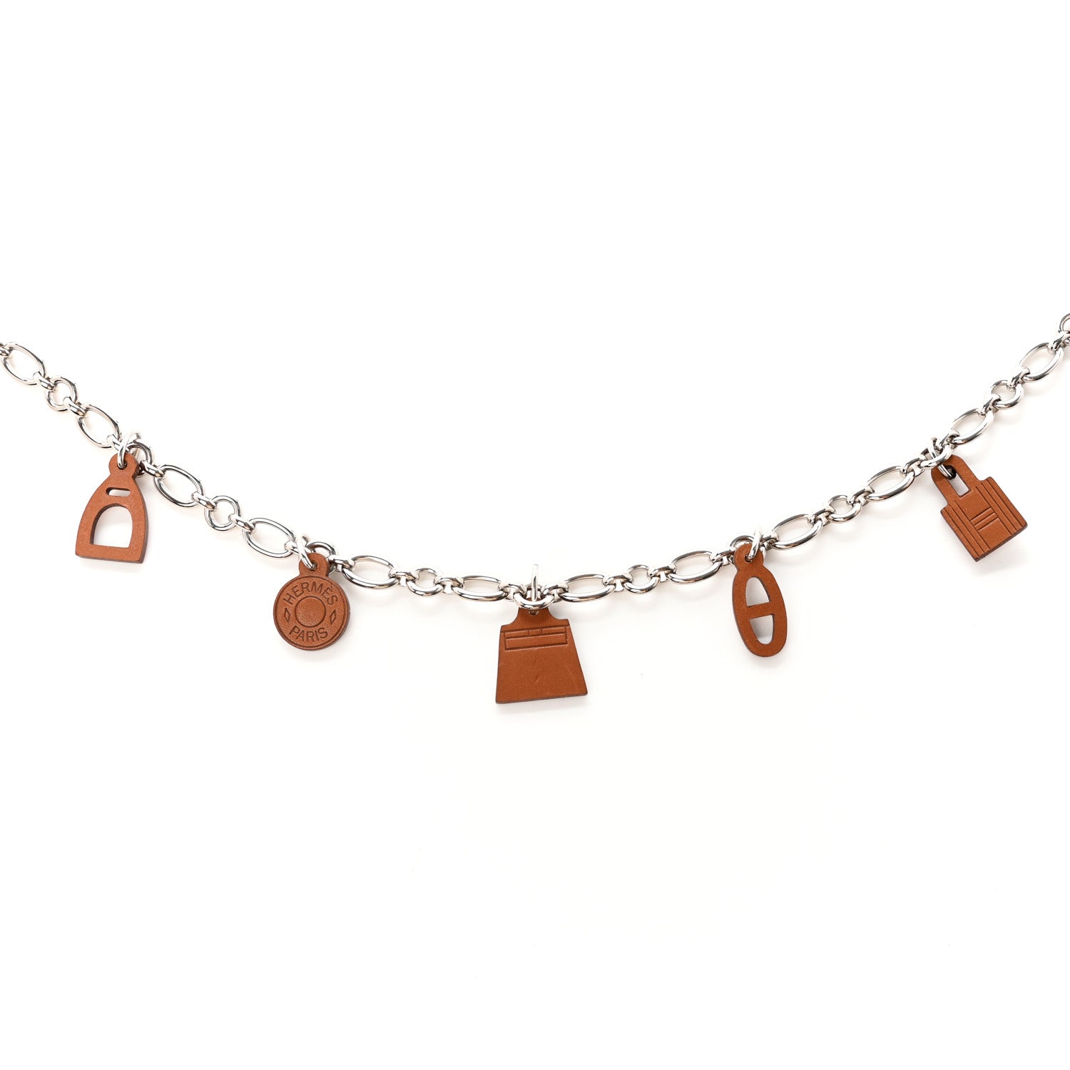 Hermes Silver Palladium Fauve Barenia Olga 5 Charms Chain Belt 2 of 8