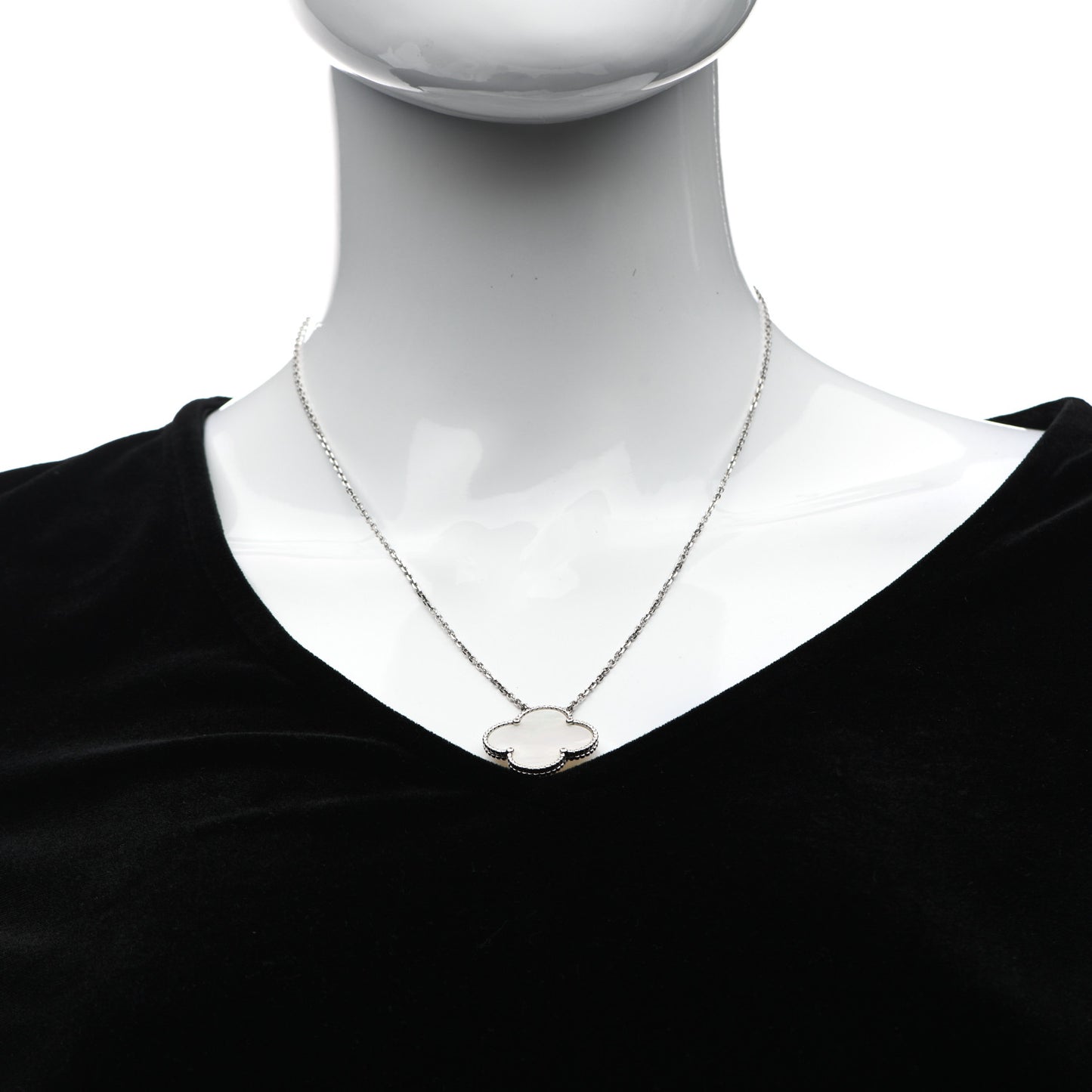 18K White Gold Mother of Pearl Magic Alhambra Pendant Necklace