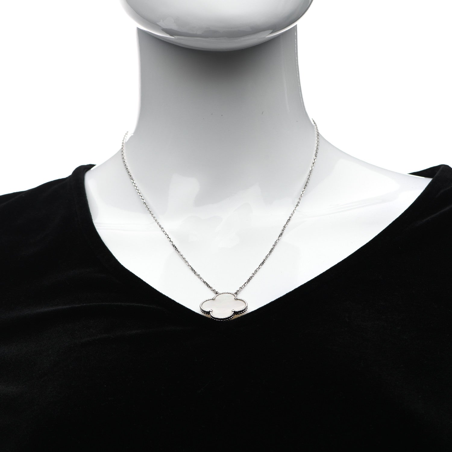 Van Cleef & Arpels 18K White Gold Mother of Pearl Magic Alhambra Pendant Necklace 2 of 6