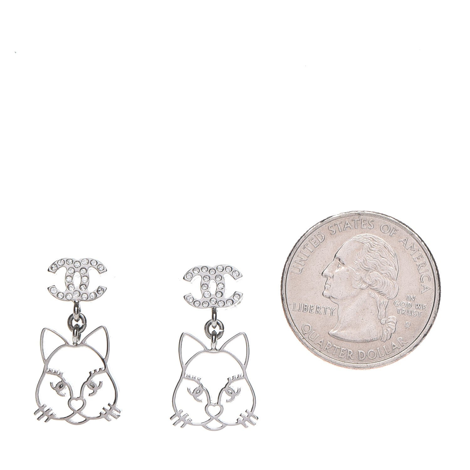 Chanel Crystal Emoji Choupette Cat CC Earrings Silver 2 of 5