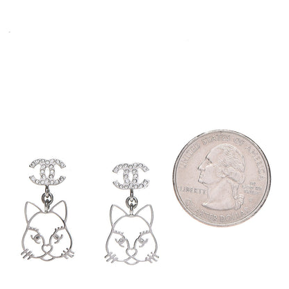 Chanel Crystal Emoji Choupette Cat CC Earrings Silver 2 of 5