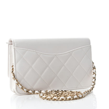 Chanel Goatskin Quilted Timeless CC Wallet On Chain WOC White 3 of 12