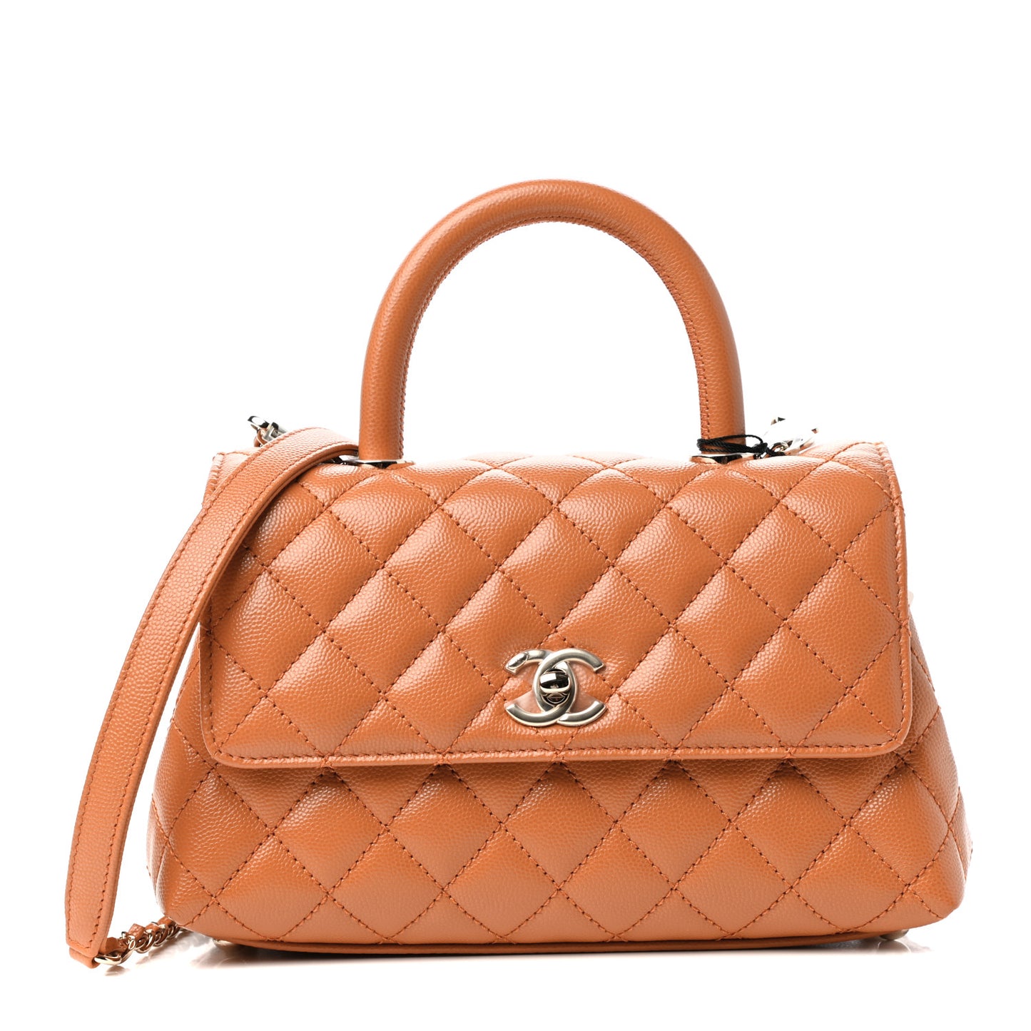 Caviar Quilted Mini Coco Handle Flap Light Brown