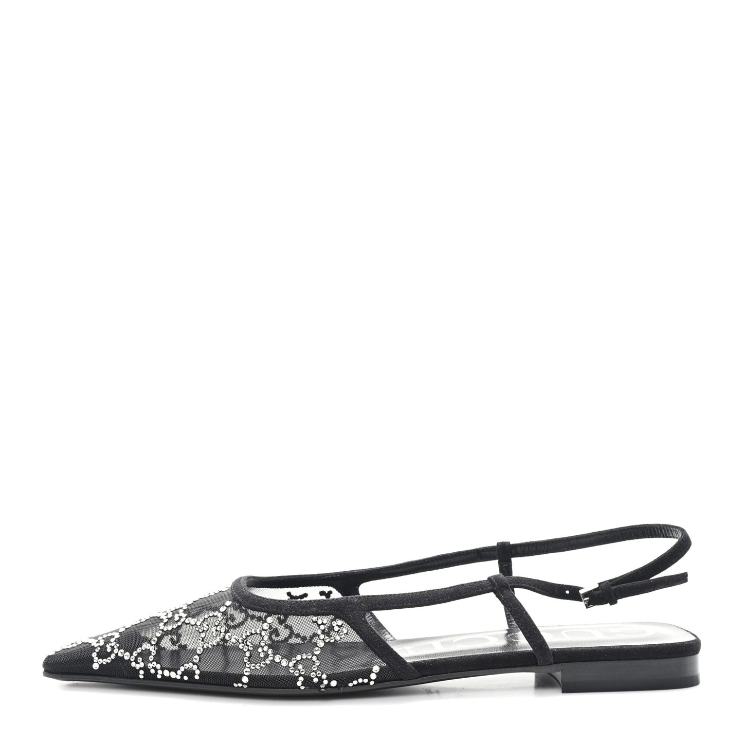 Tela Retino Kid Scamosciato Crystal GG Monogram Square Demi Ballet Flats 40 Black